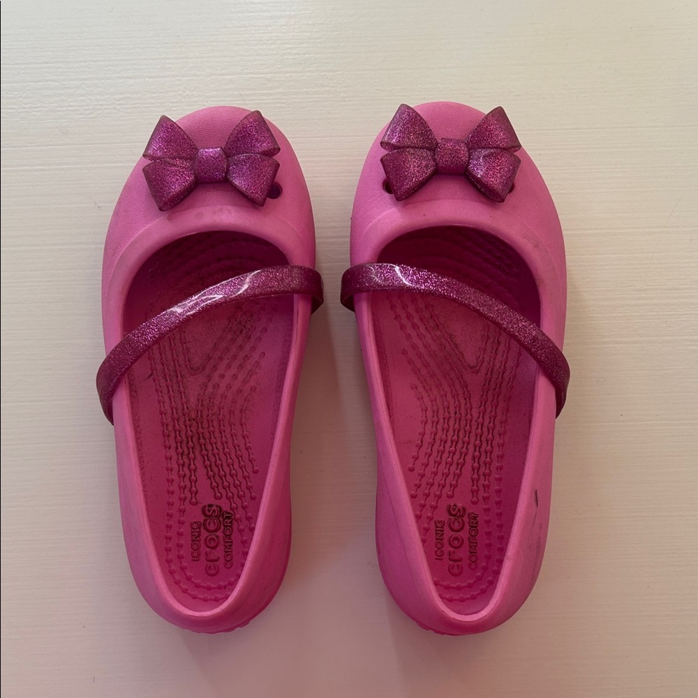 CROCS Kids Pink Glitter Bow Sandals
